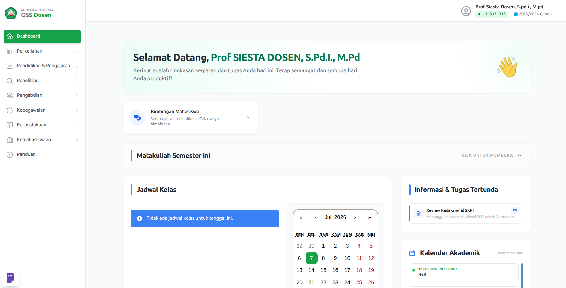 Tampilan OSS Dosen